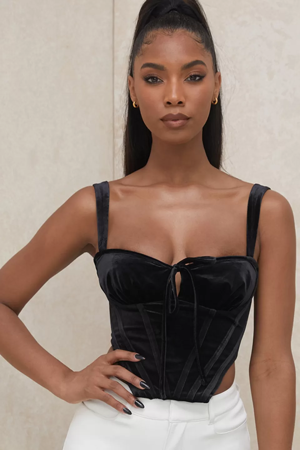 House of CB 'Aayla' Black Velvet Cupped Corset Top Best Sale