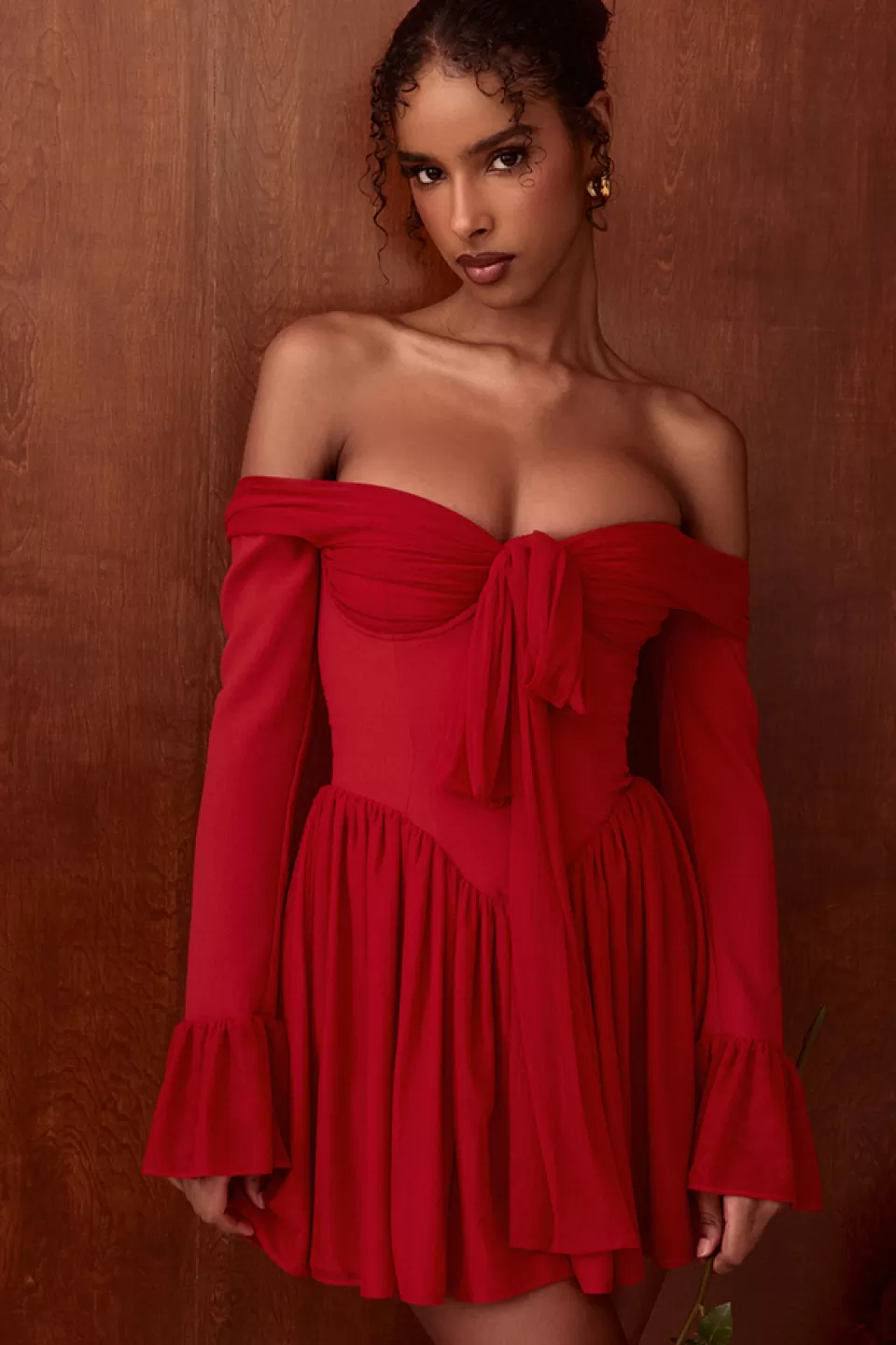 House of CB 'Alana' Scarlet Off Shoulder Dress Online