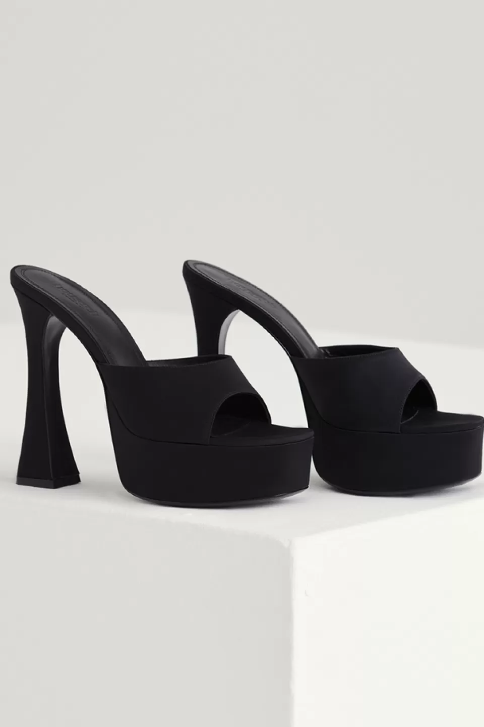 House of CB 'Alessandra' Black Satin Platform Mules Discount