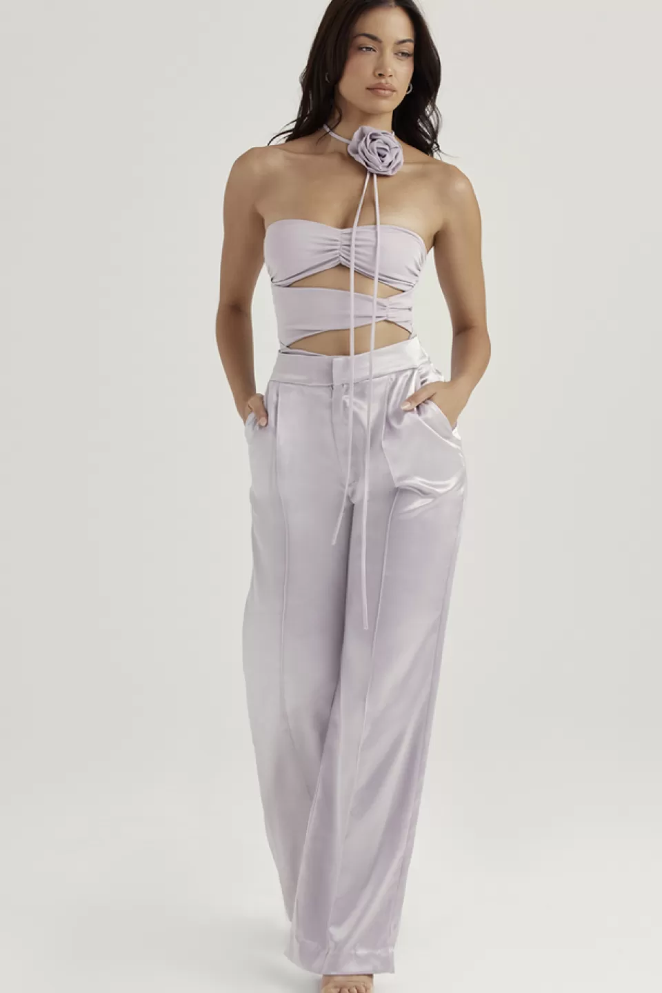 House of CB 'Alivia' Grey Satin Trousers Online