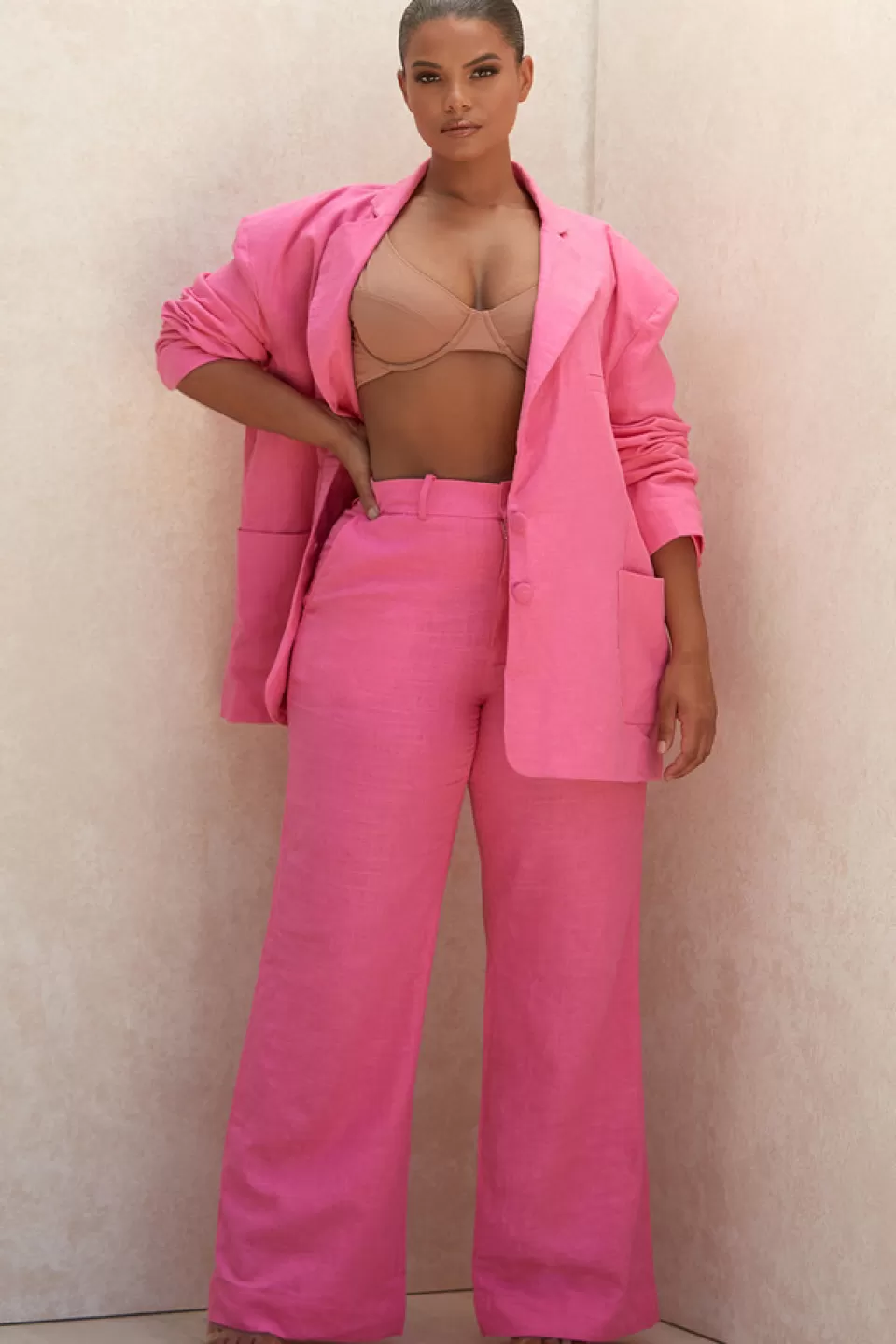 House of CB 'Andreia' Pink Linen Blend Trousers Online