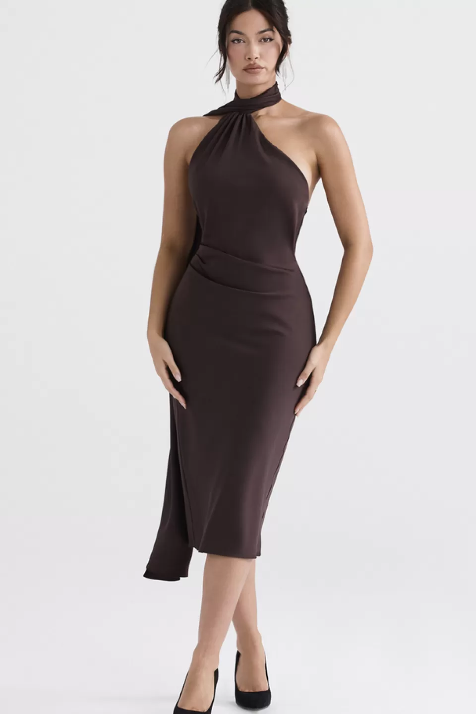 House of CB 'Angelina' Chocolate Wrap Neck Midi Dress Outlet