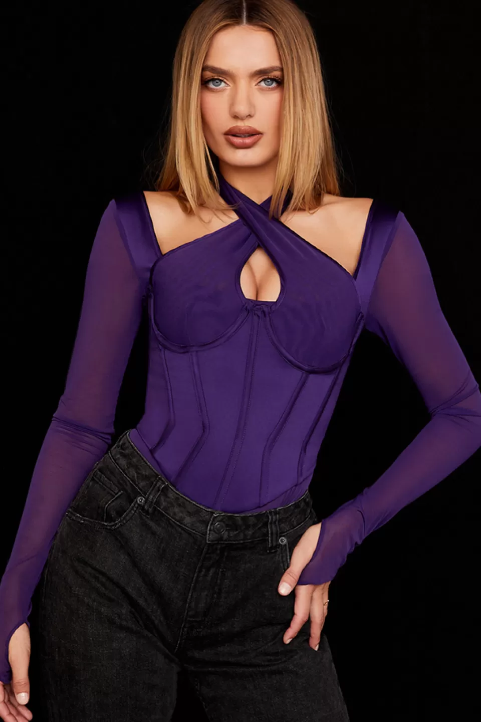 House of CB 'Angharad' Grape Halterneck Corset Bodysuit Fashion