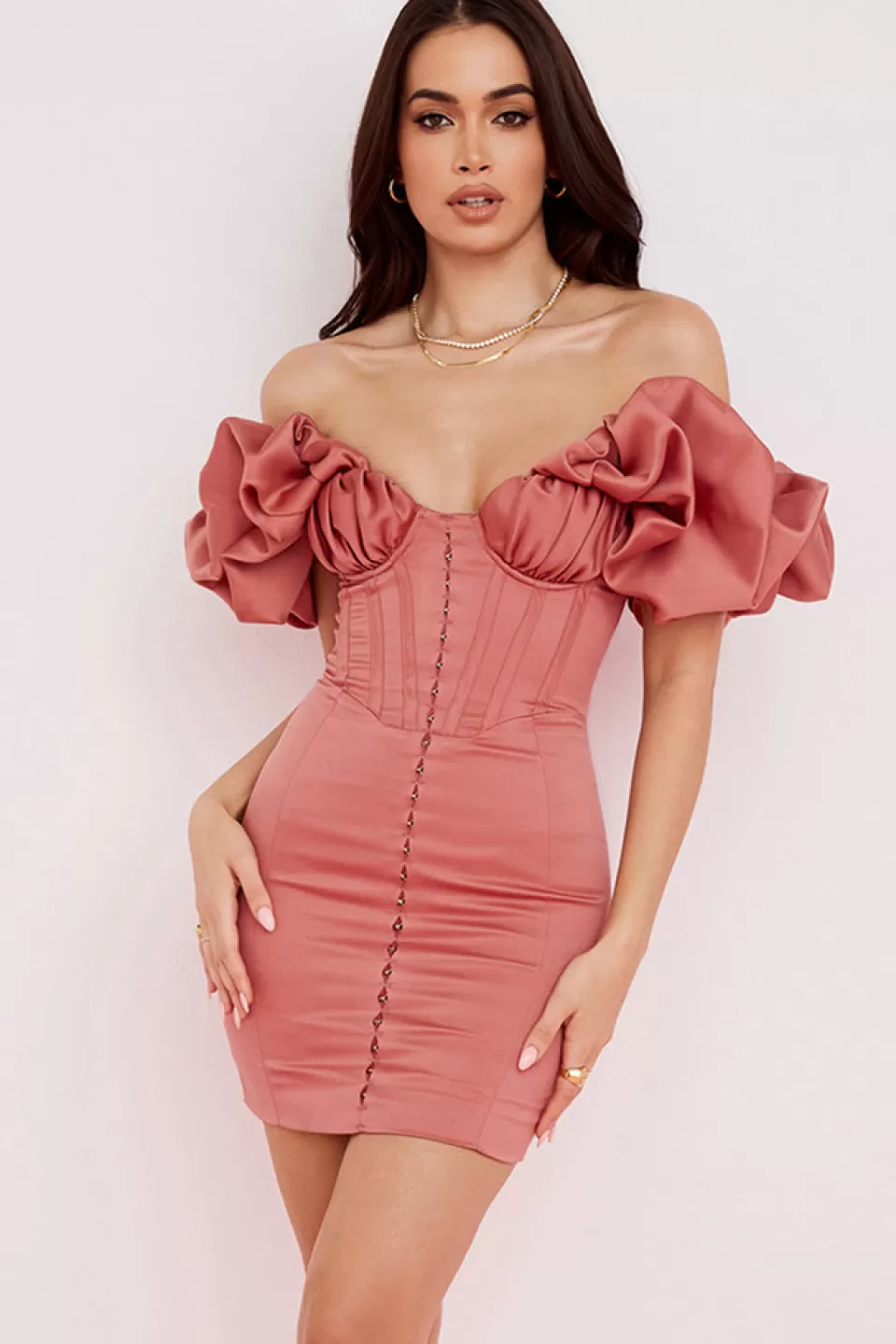 House of CB 'Annabelle' Rose Satin Ruffle Strapless Dress Online