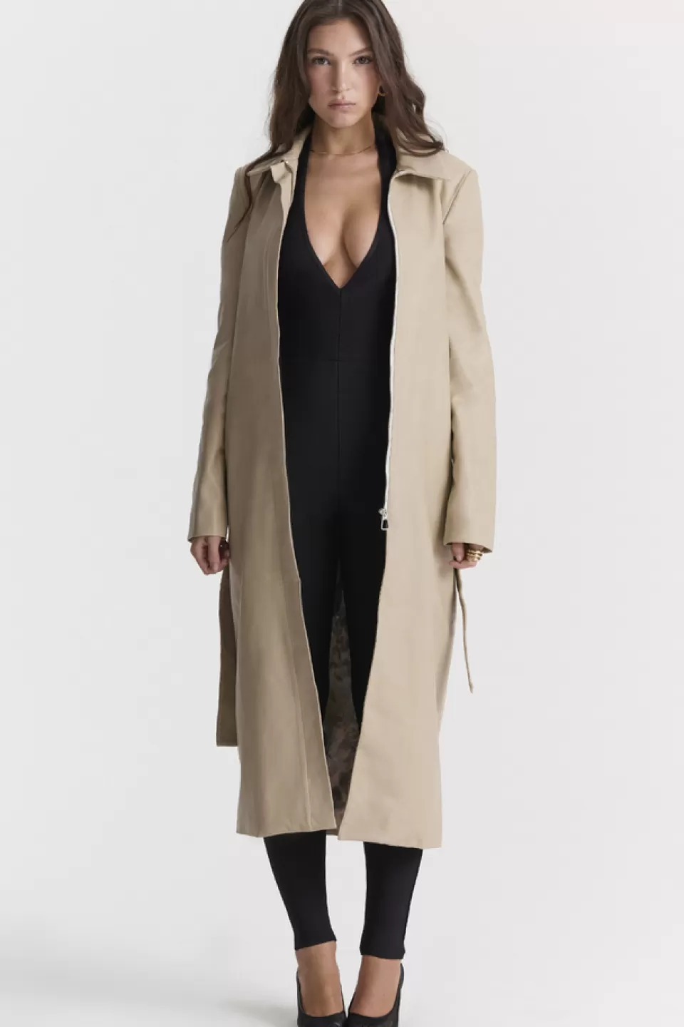 House of CB 'Ariel' Beige Vegan Leather Trench Coat Sale