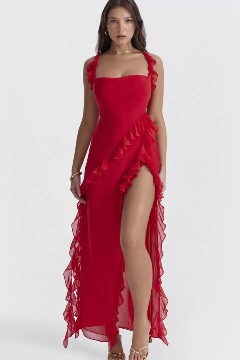 House of CB 'Ariela' Cherry Ruffle Maxi Dress Discount