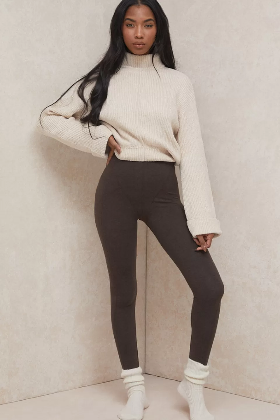 House of CB 'Asmara' Chocolate Jersey Ultra High Waist Coverstitch Leggings Best