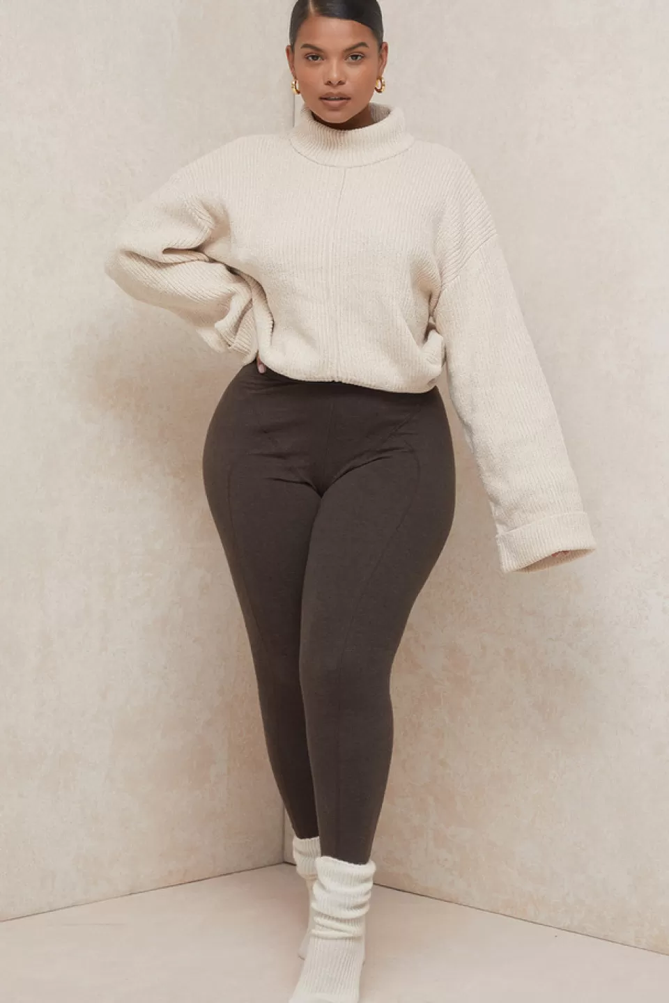 House of CB 'Asmara' Chocolate Jersey Ultra High Waist Coverstitch Leggings Best