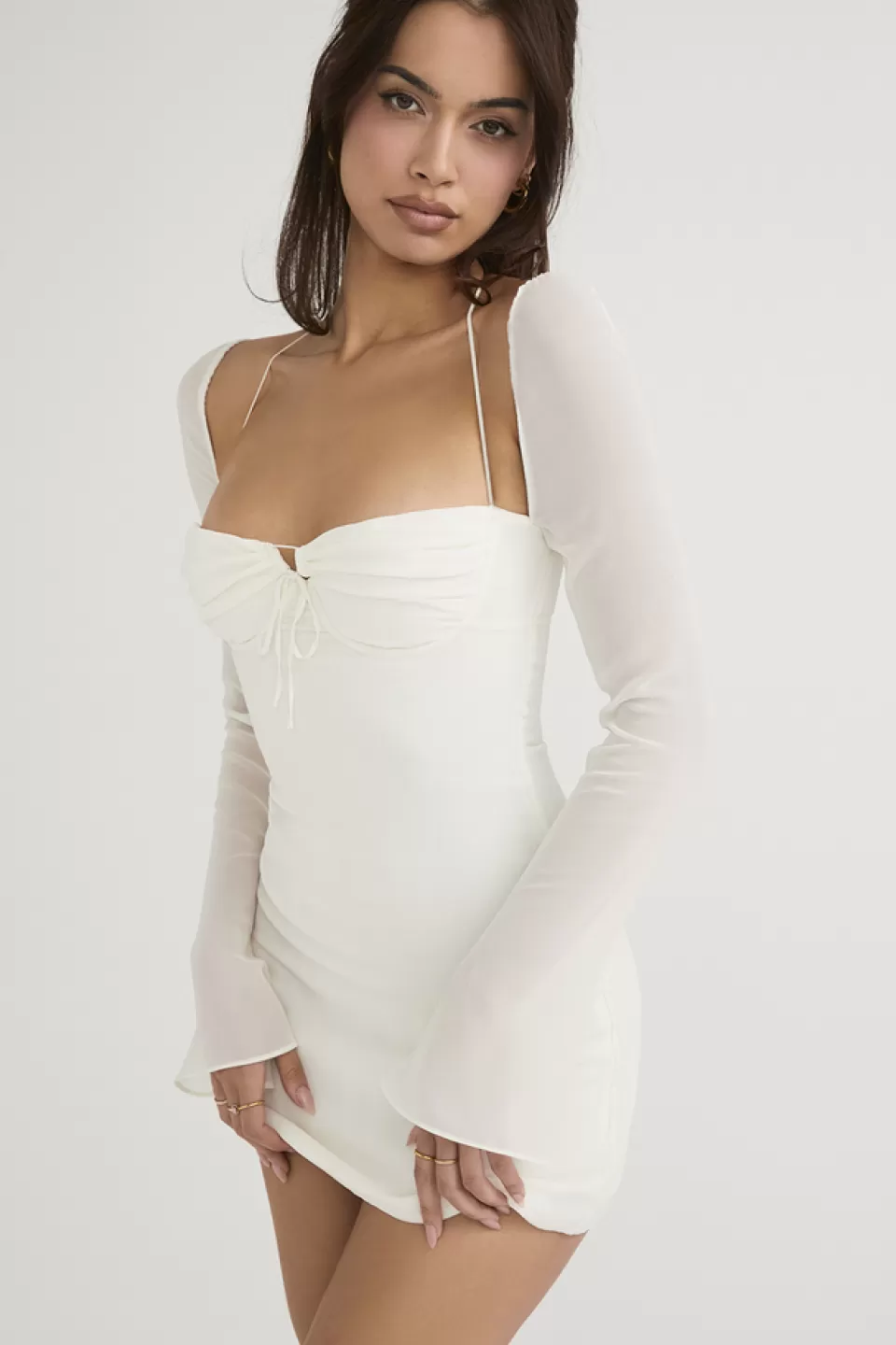 House of CB 'Babydoll' Ivory Chiffon Halter Mini Dress Best Sale