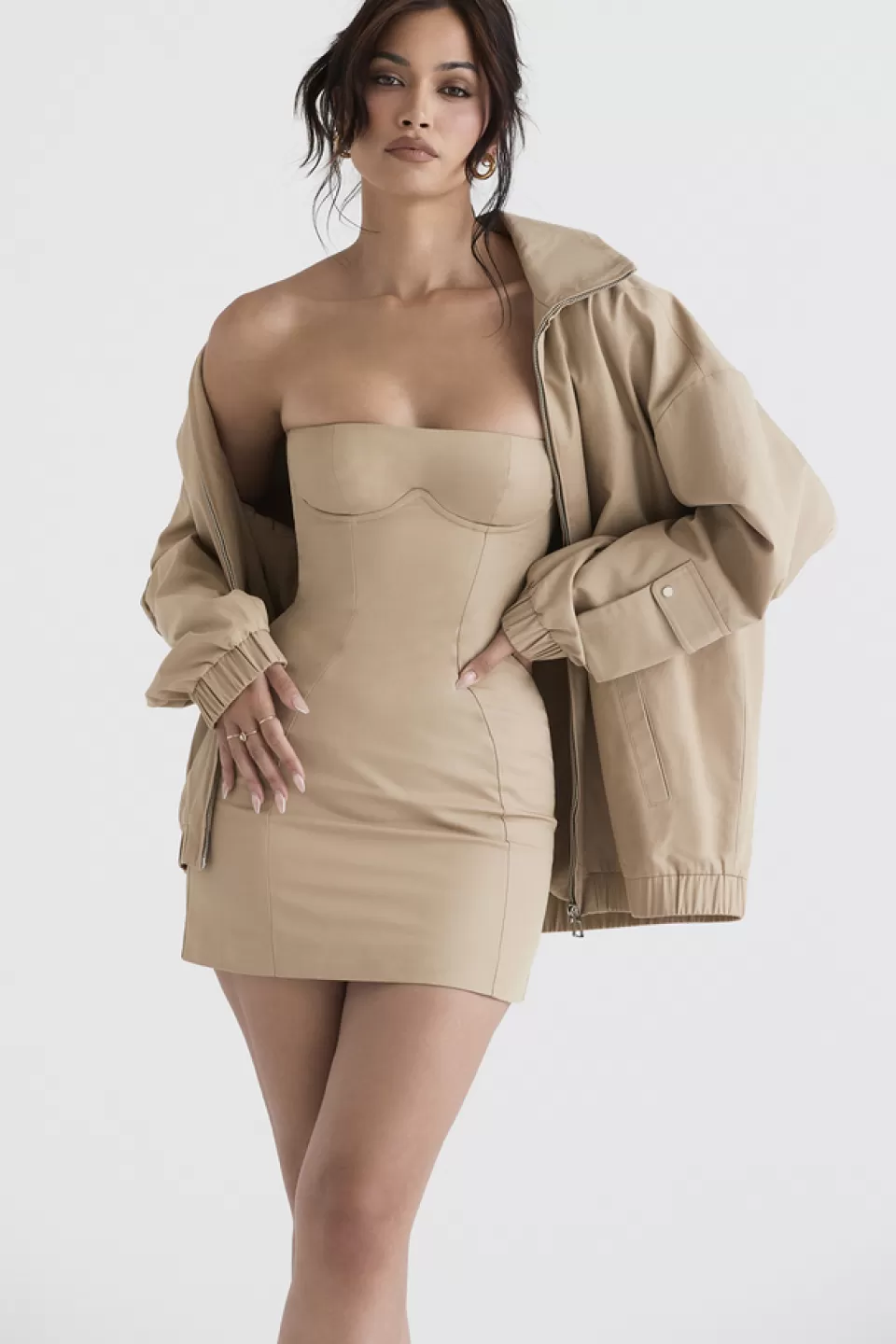 House of CB 'Cami' Taupe Oversized Track Jacket Flash Sale