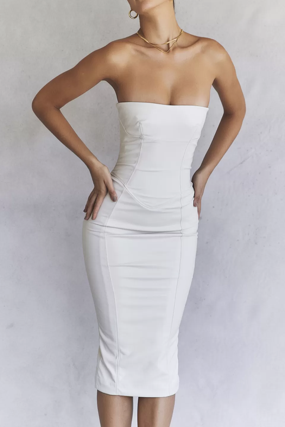 House of CB 'Camilla' Ivory Vegan Leather Strapless Dress Cheap