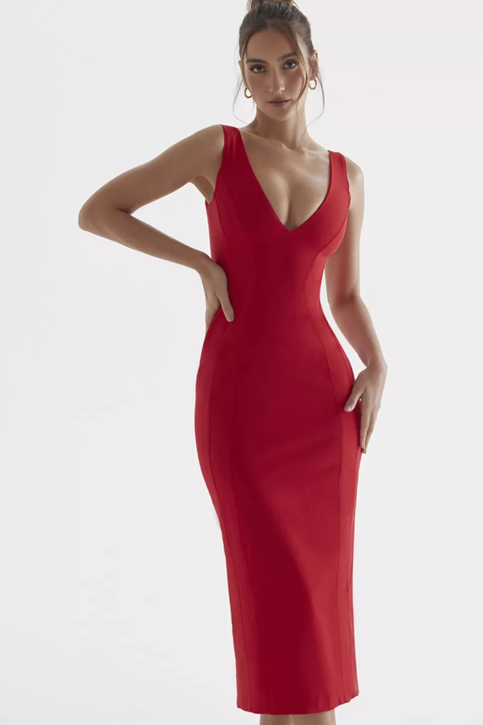 House of CB 'Cece' Red Rose Plunge Maxi Dress Clearance