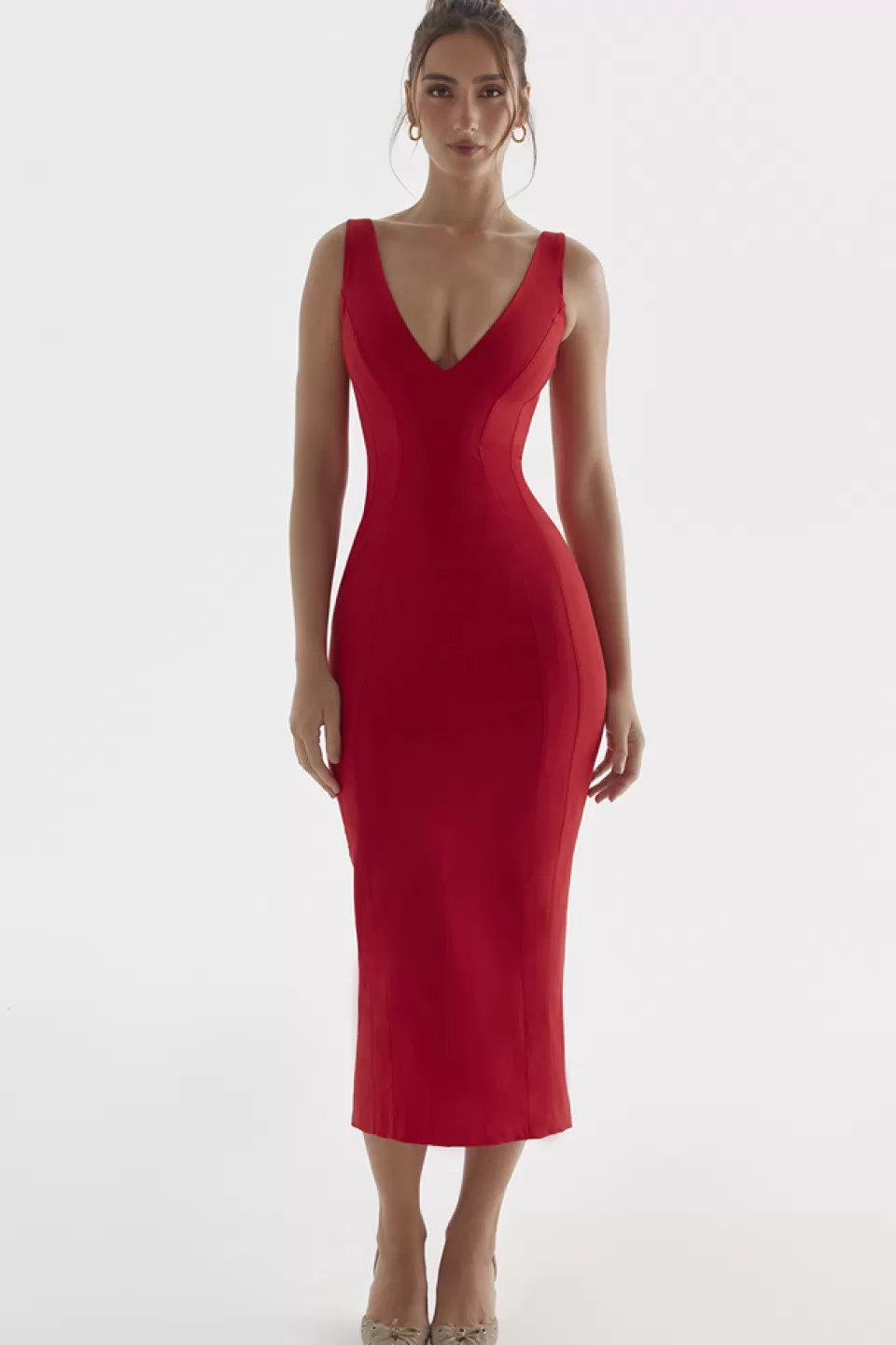 House of CB 'Cece' Red Rose Plunge Maxi Dress Clearance