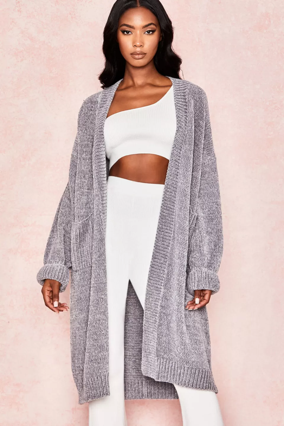 House of CB 'Celine' Grey Chenille Slouchy Cardigan Cheap