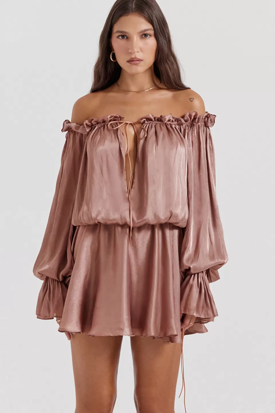 House of CB 'Chaya' Hazelnut Off Shoulder Dress Flash Sale