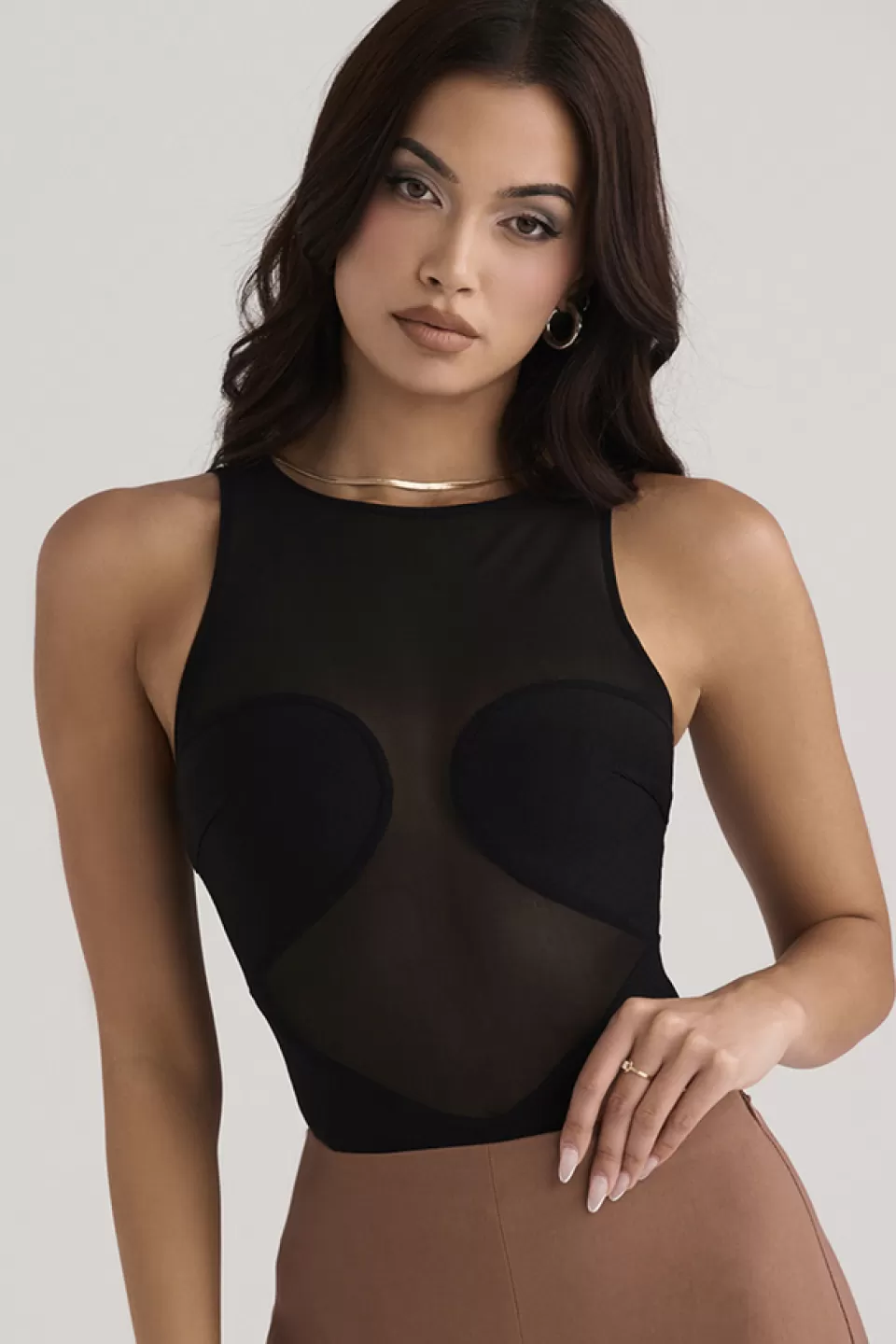 House of CB 'Chiara' Black Sleeveless Bandage Bodysuit Flash Sale