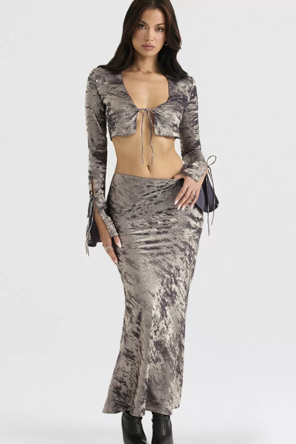 House of CB 'Clara' Pewter Bias Cut Midi Skirt Online