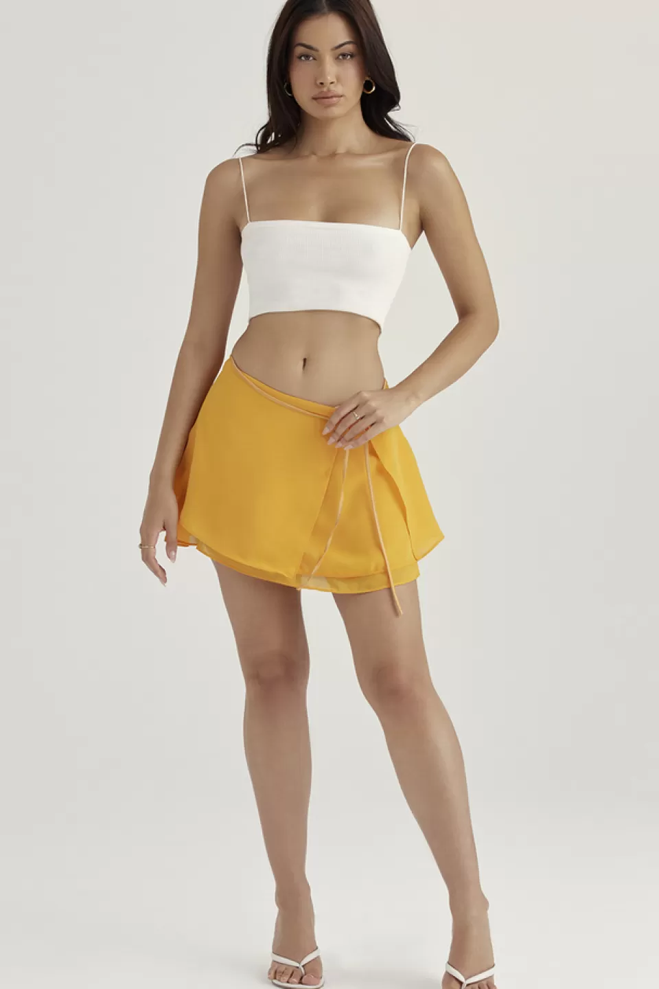 House of CB 'Clarice' Tangerine Floaty Layered Mini Skirt Best