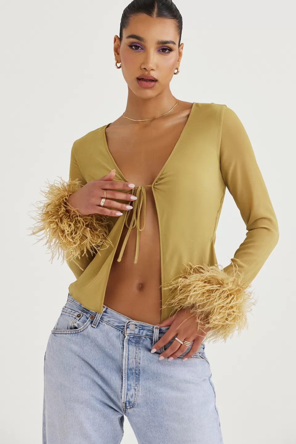 House of CB 'Claudia' Olive Trimmed Top Sale