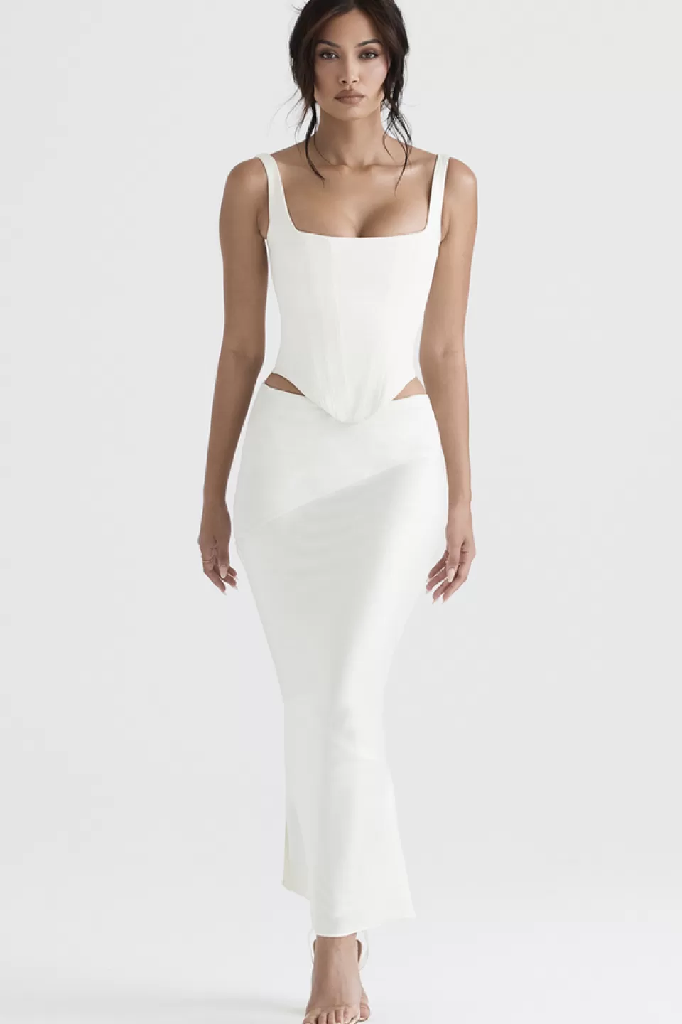 House of CB 'Colette' Ivory Satin Bias Cut Midi Skirt Shop