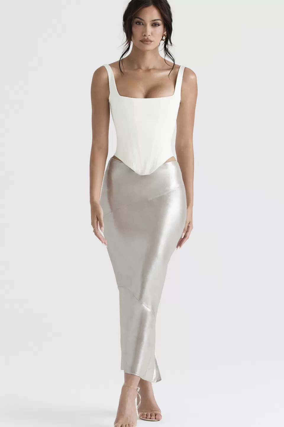 House of CB 'Colette' Shimmer Champagne Midi Skirt Clearance