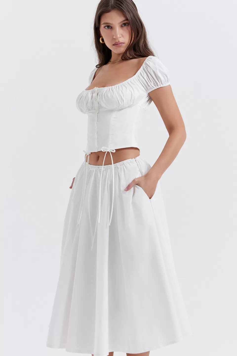 House of CB 'Cora' White Gathered Midi Skirt Fashion