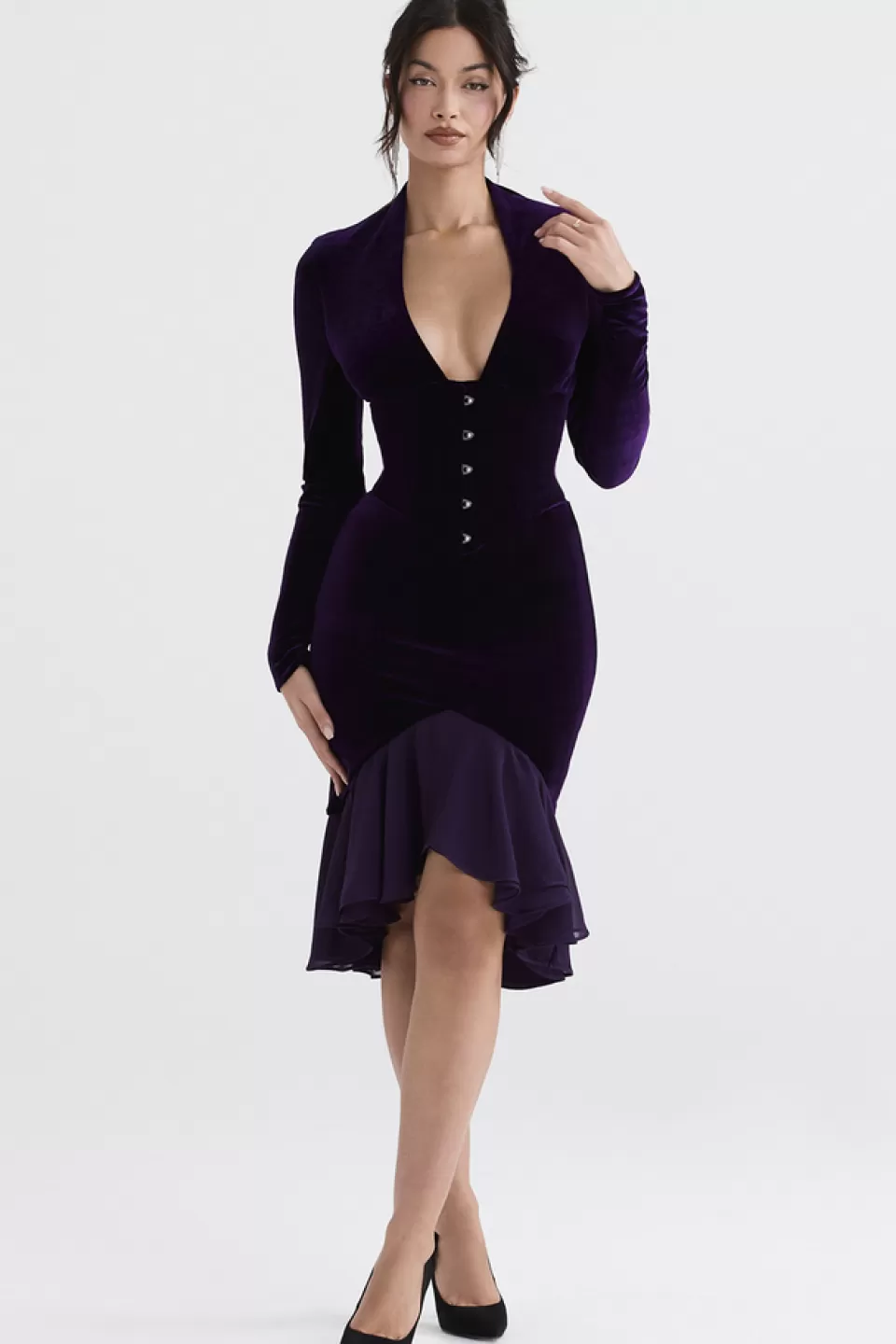 House of CB 'Dahna' Dark Purple Velvet Corset Dress Store