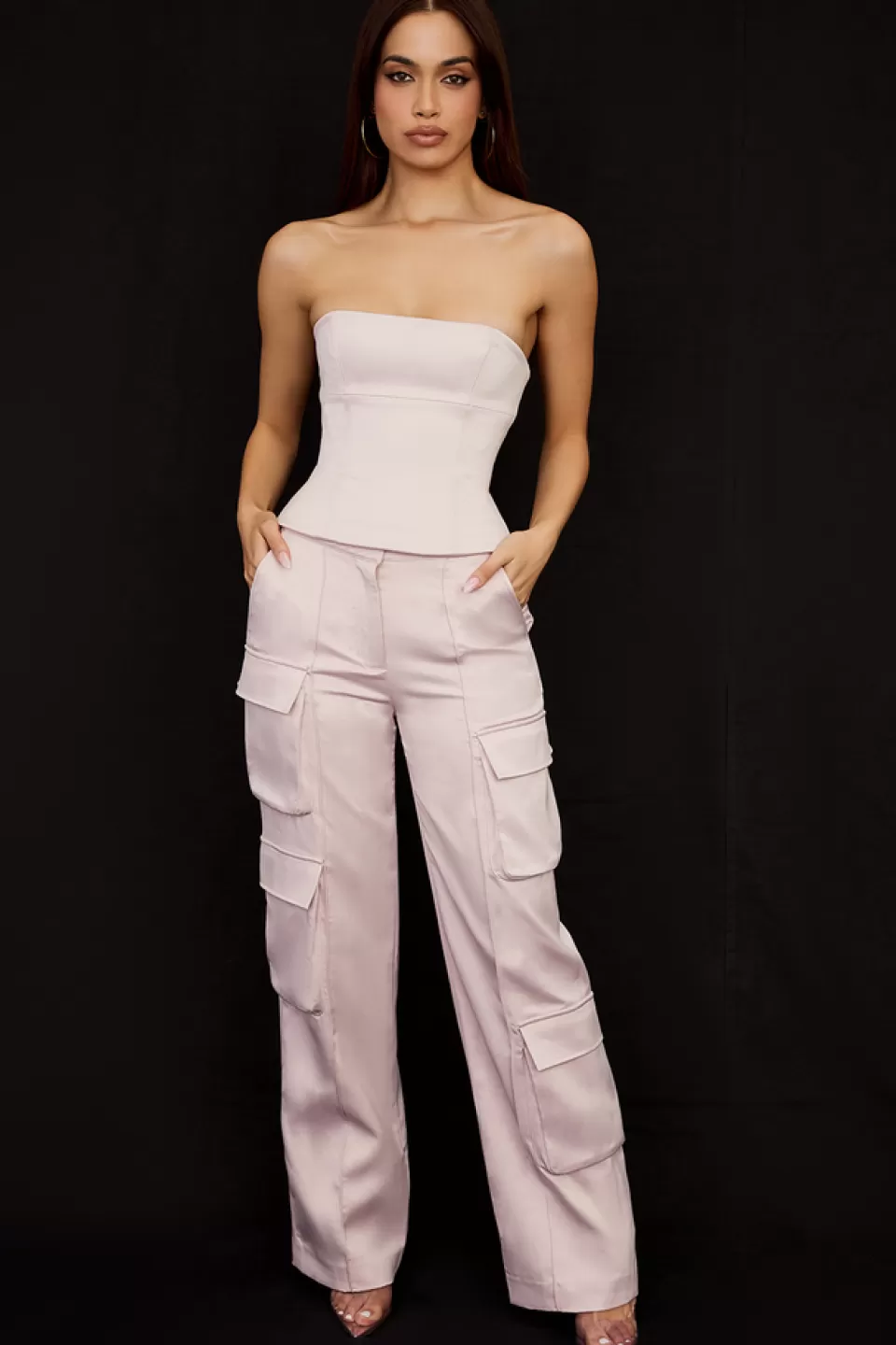 House of CB 'Daria' Crystal Satin Straight Leg Cargo Trousers Best Sale