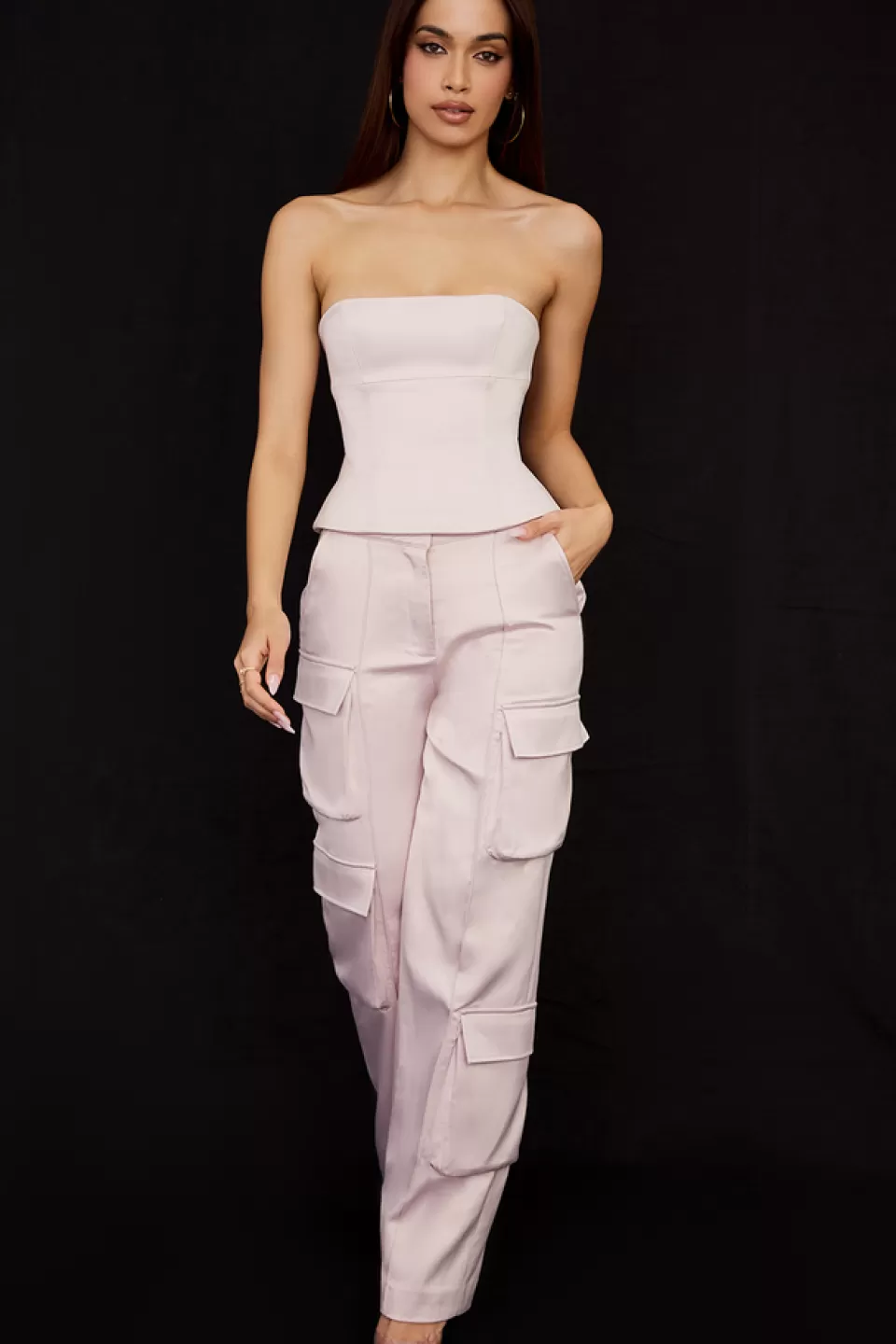 House of CB 'Daria' Crystal Satin Straight Leg Cargo Trousers Best Sale