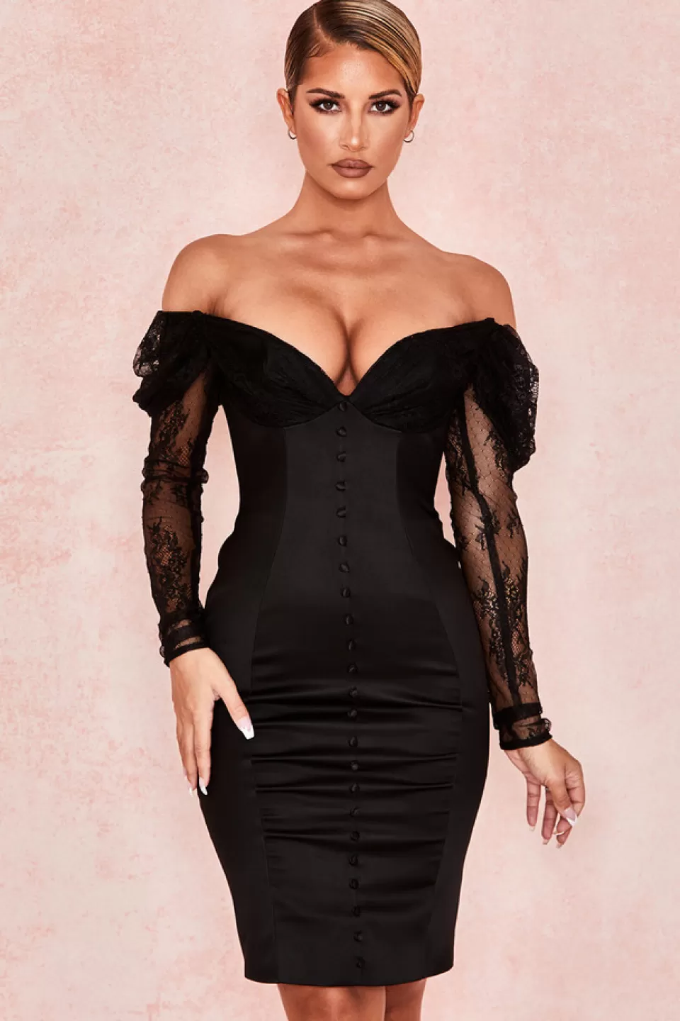 House of CB 'Dominique' Black Off Shoulder Corset Dress New