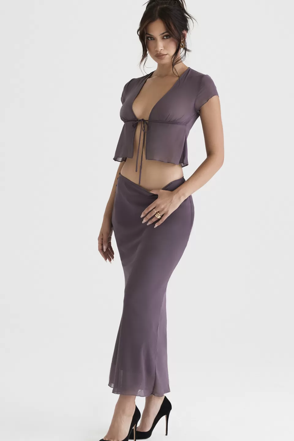 House of CB 'Dyana' Dark Mauve Bias Cut Maxi Skirt Hot