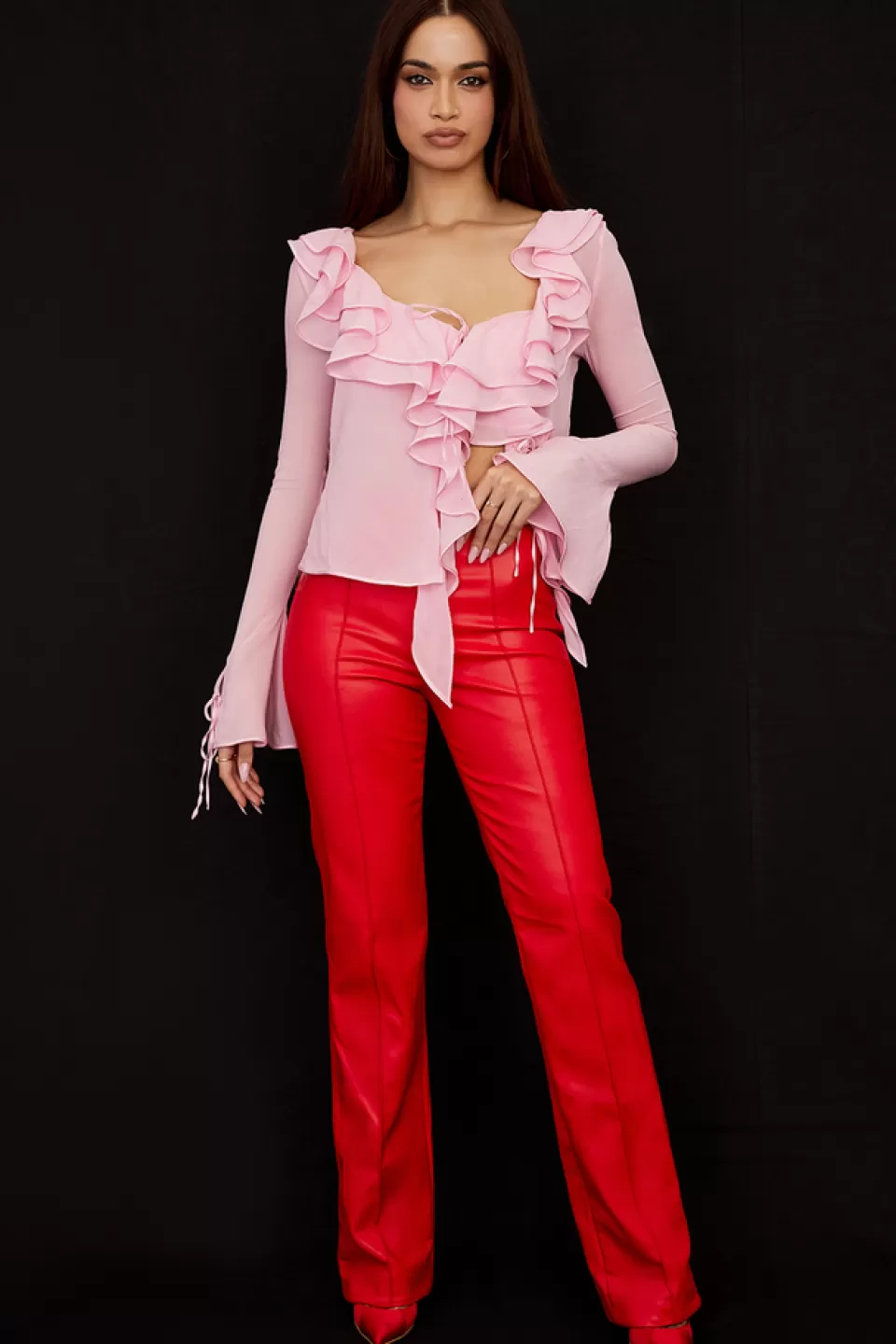 House of CB 'Elenaora' Scarlet Vegan Leather Trousers Outlet