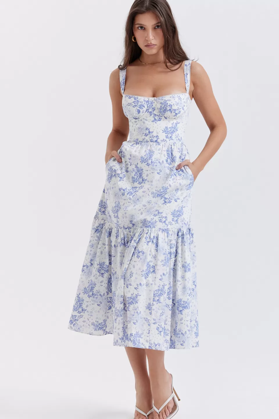 House of CB 'Elia' Blue Print Midi Sundress Shop