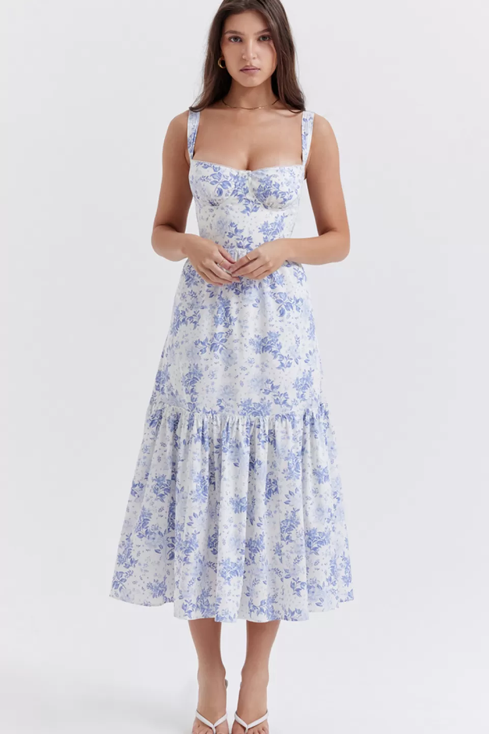 House of CB 'Elia' Blue Print Midi Sundress Shop