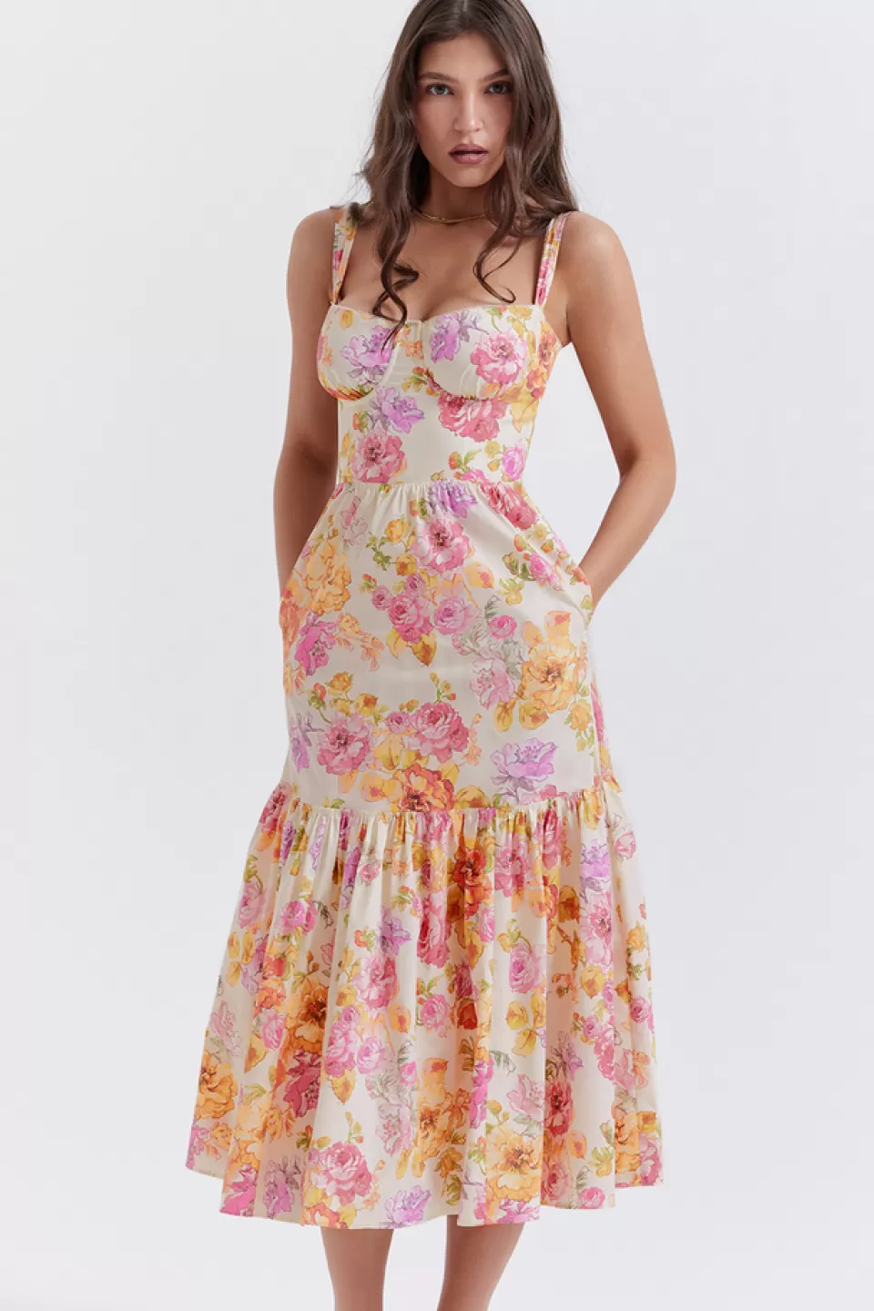 House of CB 'Elia' Ivory Floral Midi Sundress Clearance