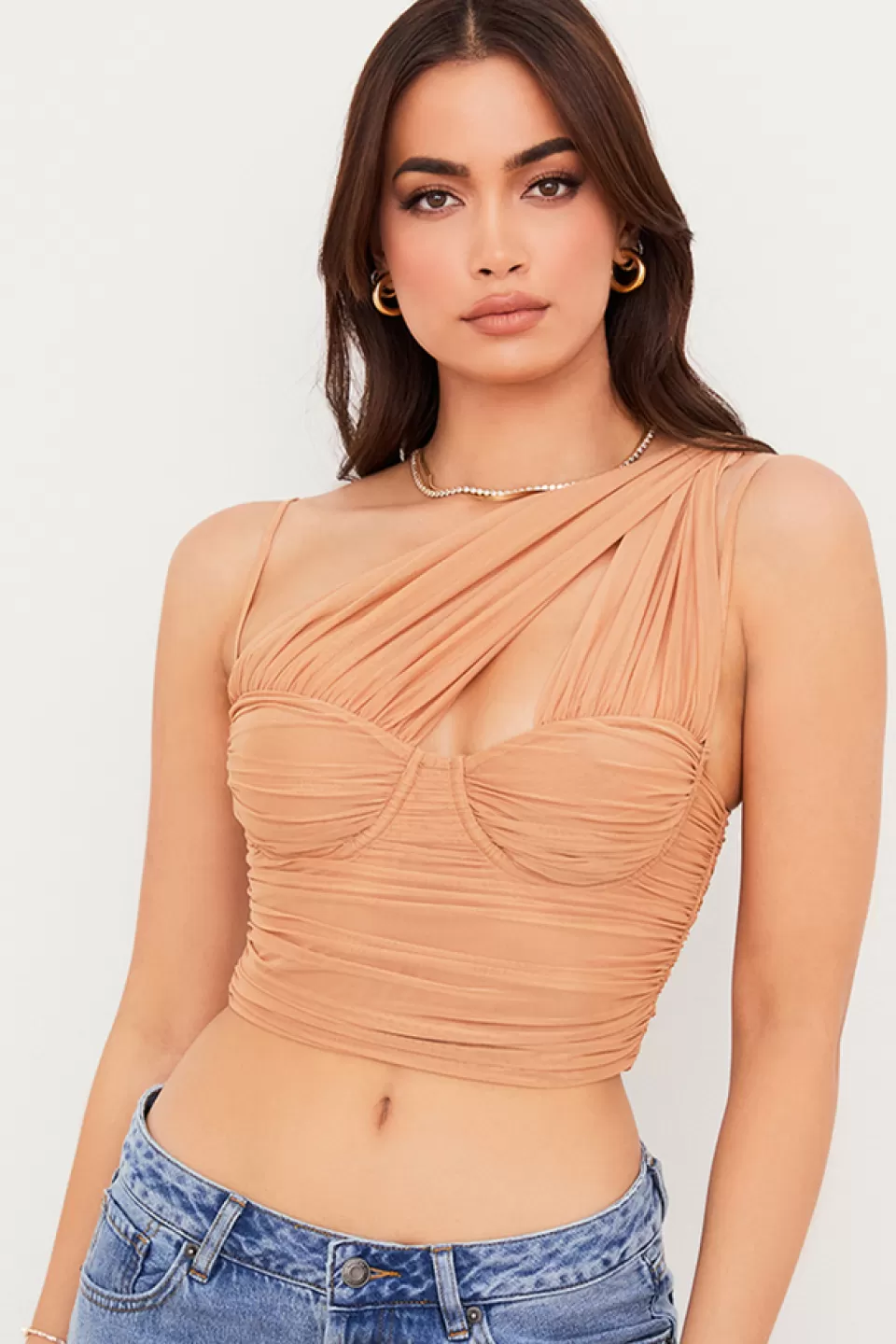 House of CB 'Eliana' Beige Gathered Mesh Corset Sale