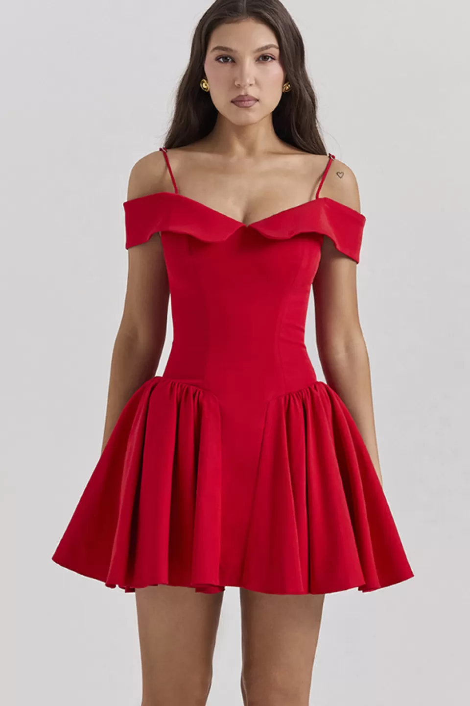 House of CB 'Elida' Scarlet Off Shoulder Mini Dress Shop