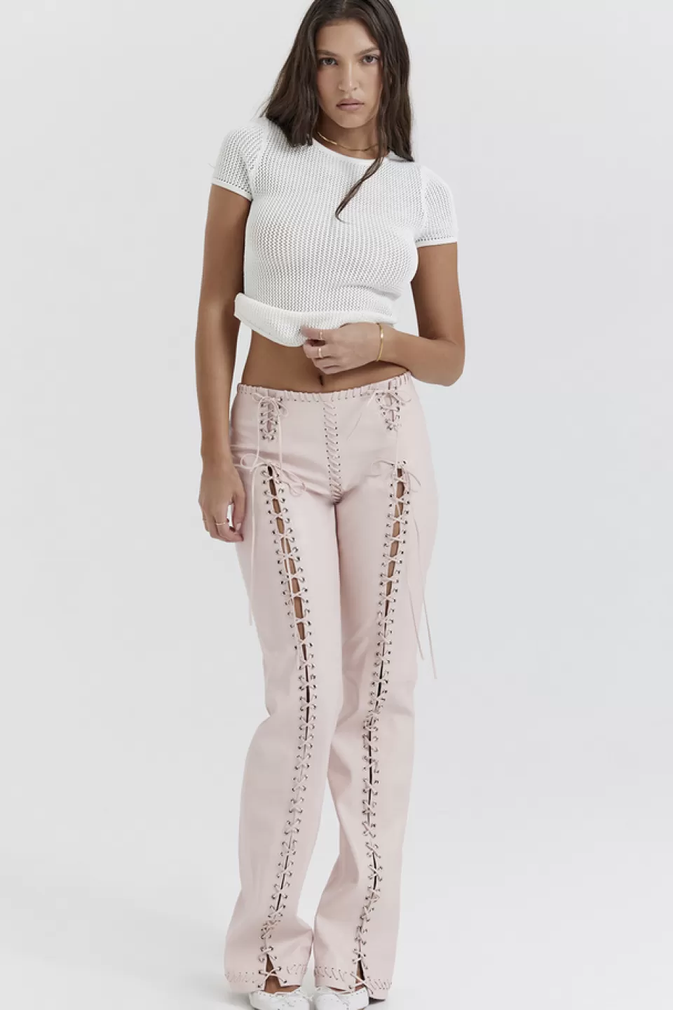 House of CB 'Elliot' Peach Vegan Leather Lace Up Trousers Best