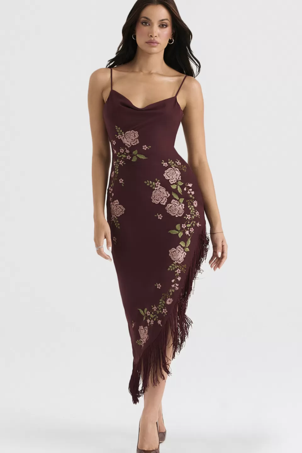 House of CB 'Eloisa' Wine Embroidered Midi Dress Discount