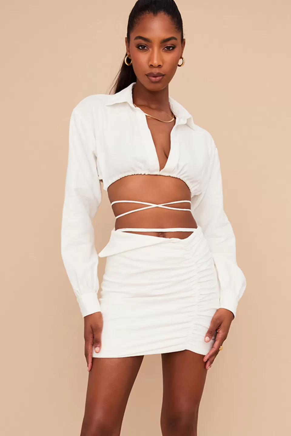 House of CB 'Emmy' Off White Folded Waist Mini Skirt Cheap