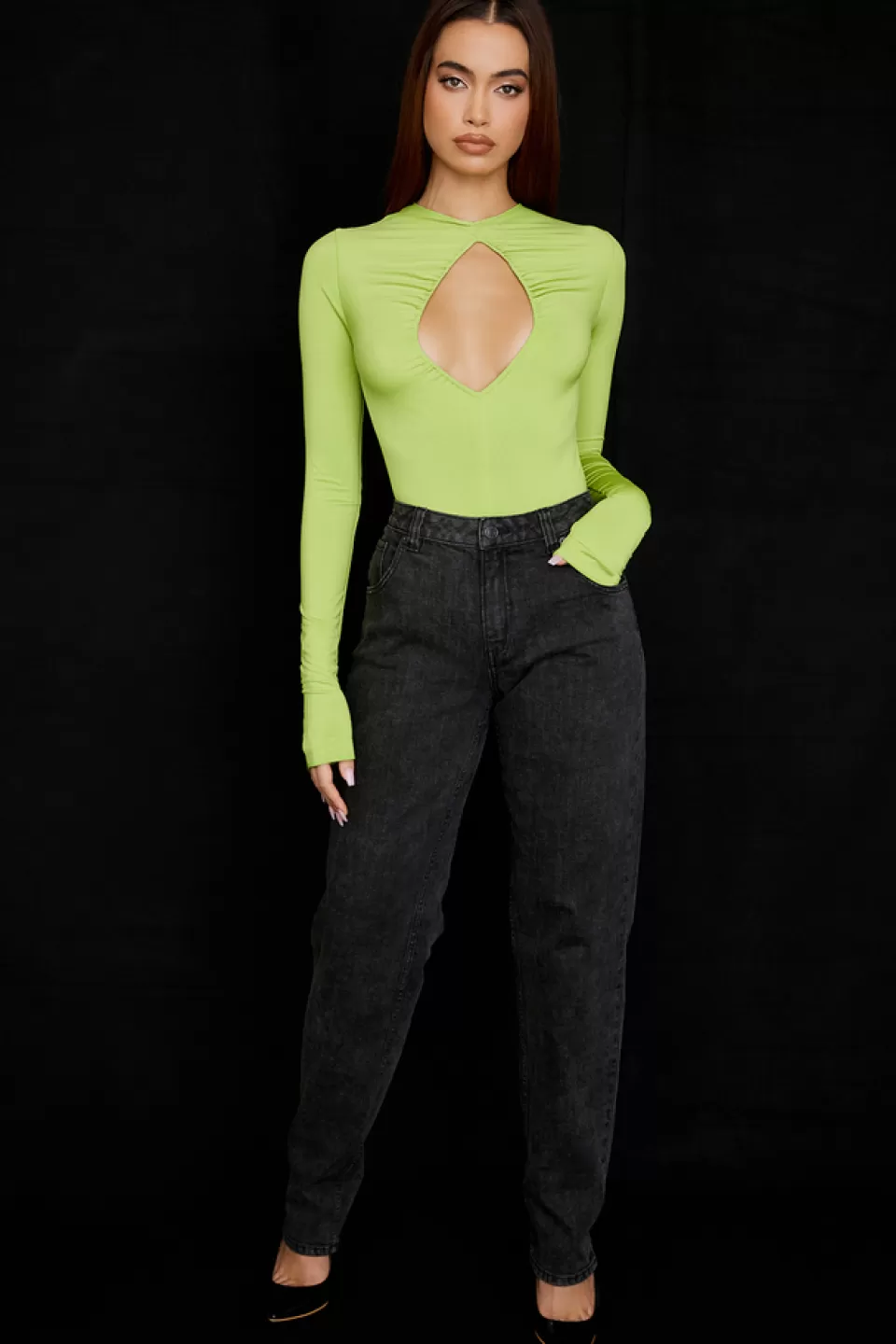 House of CB 'Estrelle' Lime Green Cutout Bodysuit Flash Sale