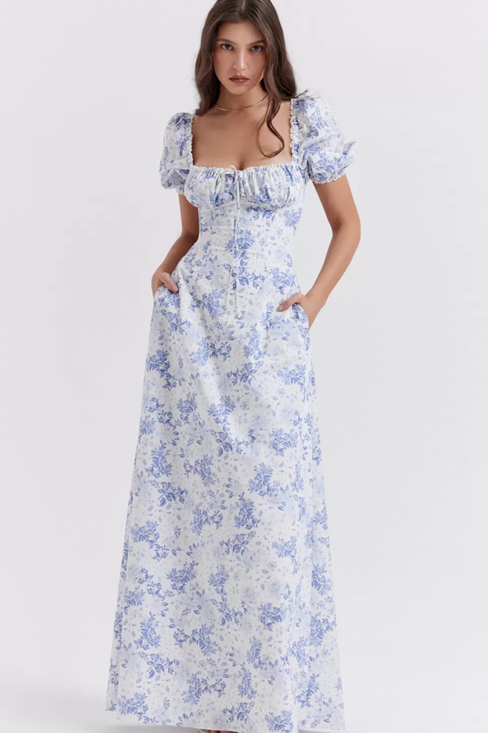 House of CB 'Felizia' Blue Print Puff Sleeve Sundress Discount