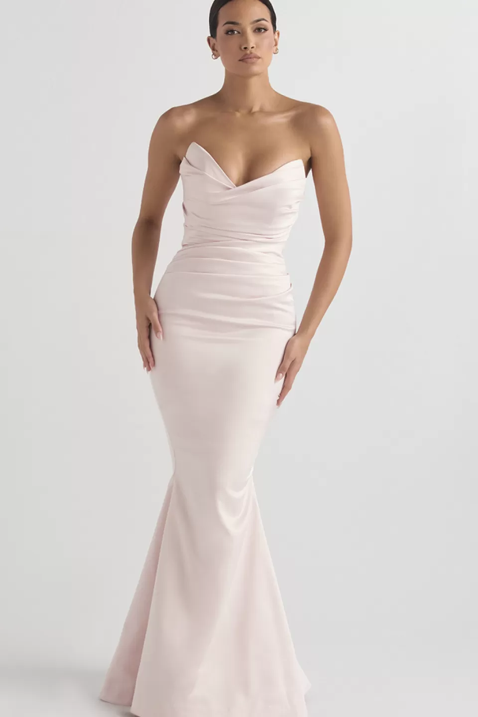 House of CB 'Fleur' Blush Satin Strapless Gown Discount