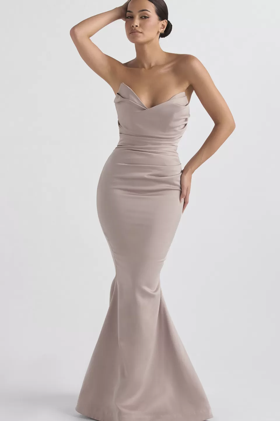 House of CB 'Fleur' Mushroom Satin Strapless Gown Shop