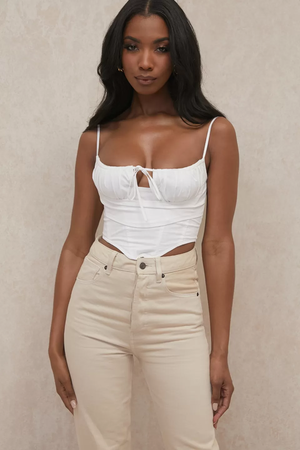 House of CB 'Flynn' White Cropped Poplin Corset Fashion