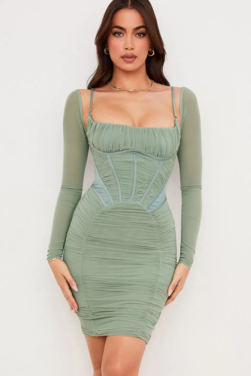 House of CB 'Freyja' Green Gathered Corset Dress Clearance