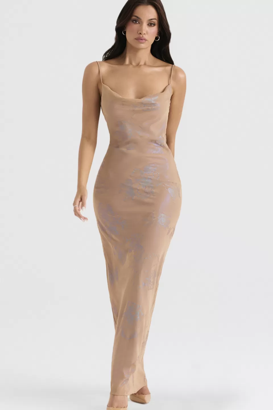 House of CB 'Gabrielle' Iridescent Cafe Au Lait Maxi Dress Store