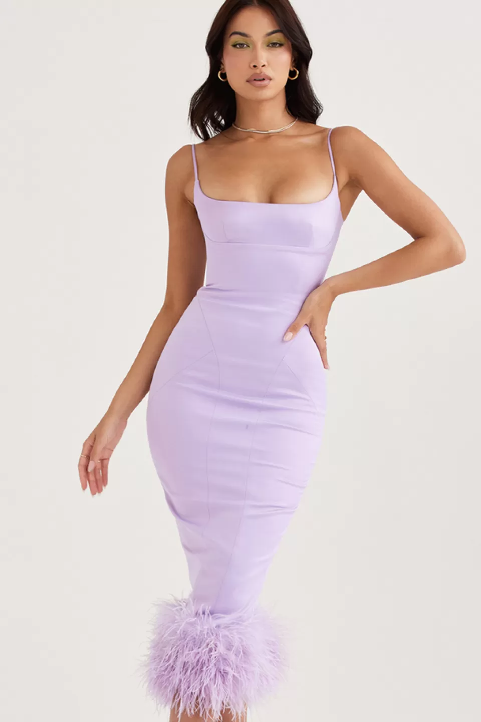 House of CB 'Helena' Orchid Satin Midi Dress Shop