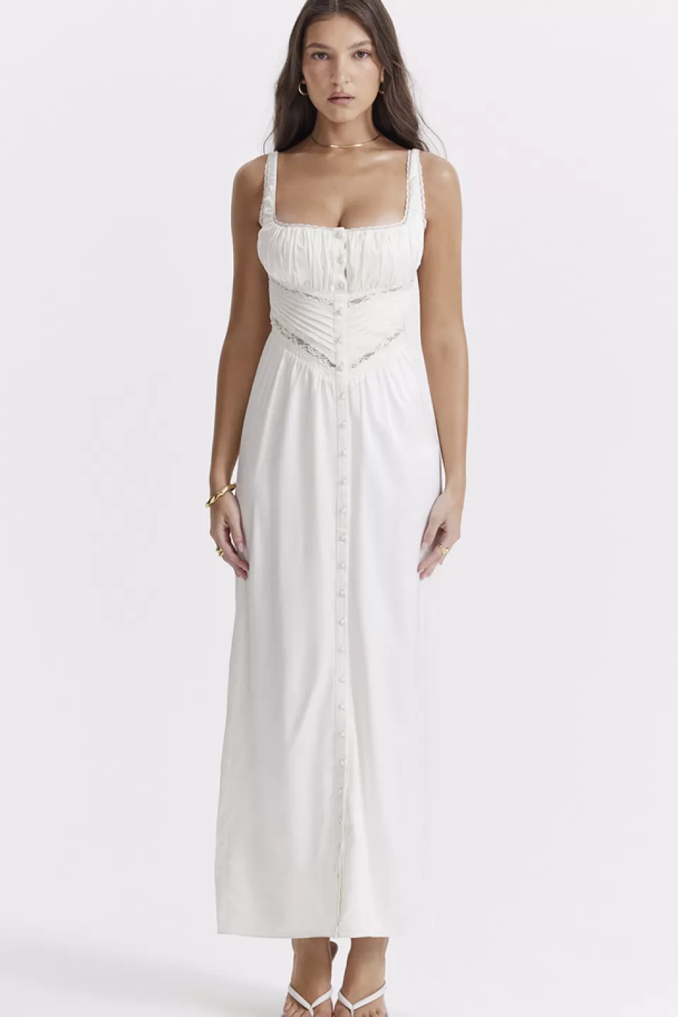 House of CB 'Illiana' Ivory Real Silk Maxi Dress Shop