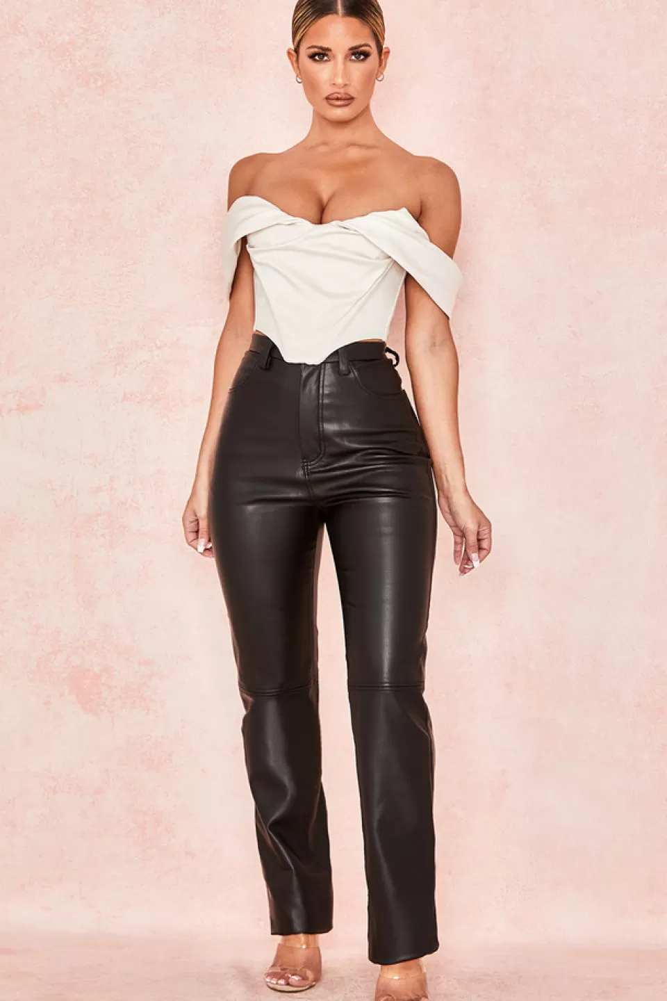 House of CB 'Inaya' Black Stretch Vegan Leather Trousers Hot